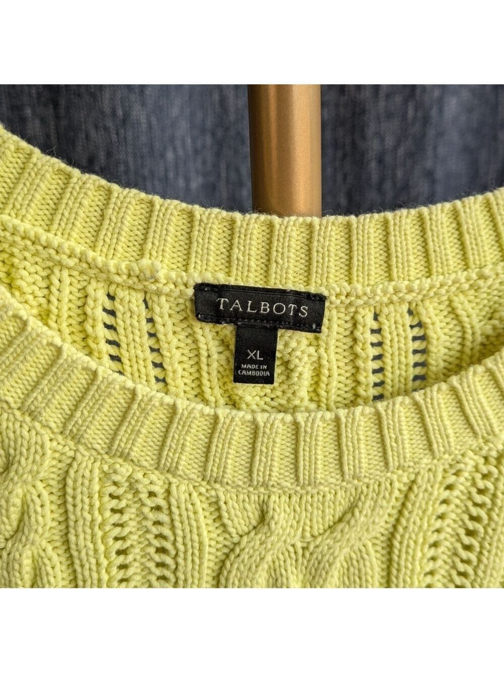 Talbots Cable Knit Sweater XL Yellow Cotton Blend - Picture 5 of 7